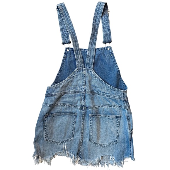 Free People Denim Overall Mini Dress Raw Hem Women's Size 4‎ - Picture 3 of 6